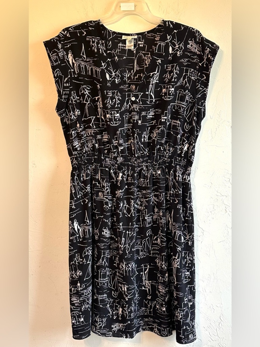 Kate & Lily Black/White Venice Paris Print Flowy Comfy Travel Midi Dress Sz 2X - Picture 1 of 11